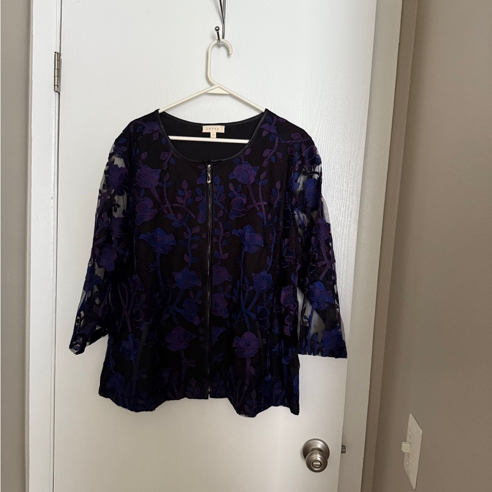 Adiva Blue and Purple 3/4 Sleeve Blouse